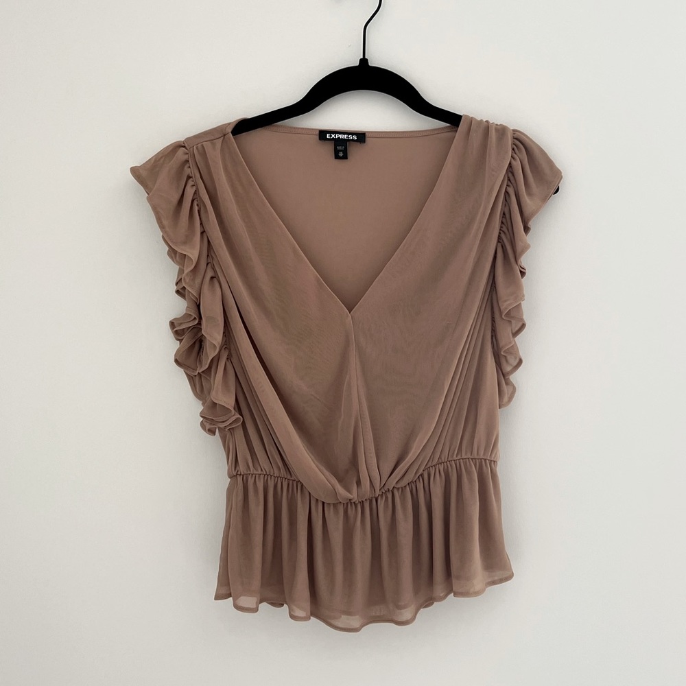 Express beige/tan short sleeve blouse top XS